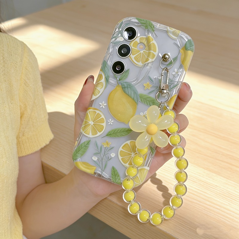 Phone Cases Motorola Edge 2025 - Yellow Lemon Flower Lanyard Phone Case