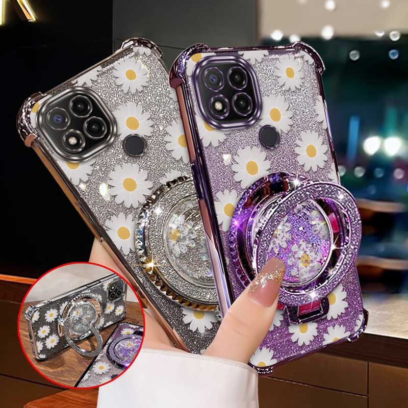 Phone Cases India - 3pcs(White flowers phone Case+Lanyard+Stand) For Redmi