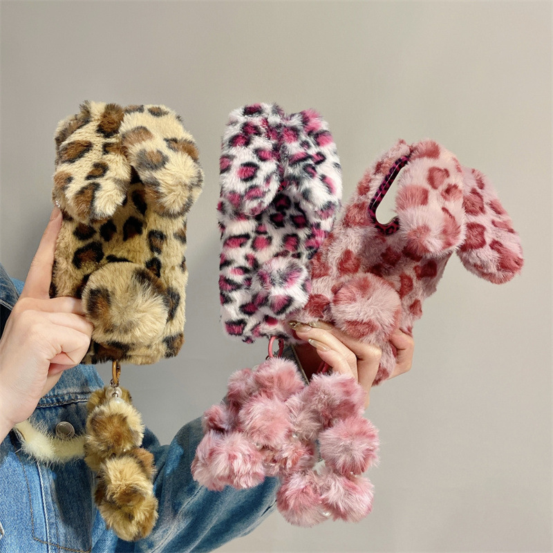 Phone Cases For Samsung - Luxury 3D Leopard Print Rabbit Plush